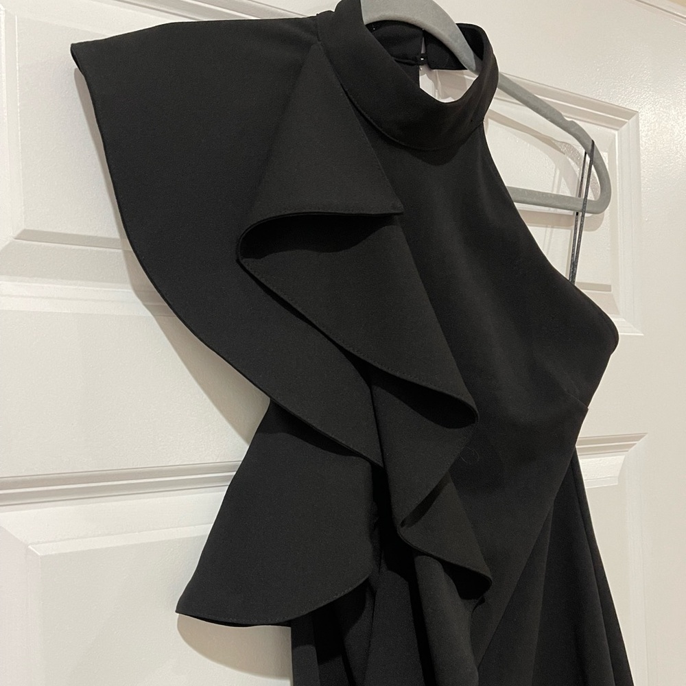 Gianni Bini Black Side Ruffle High Neck Midi Cocktail Classy Dress - NWT! - Picture 3 of 10